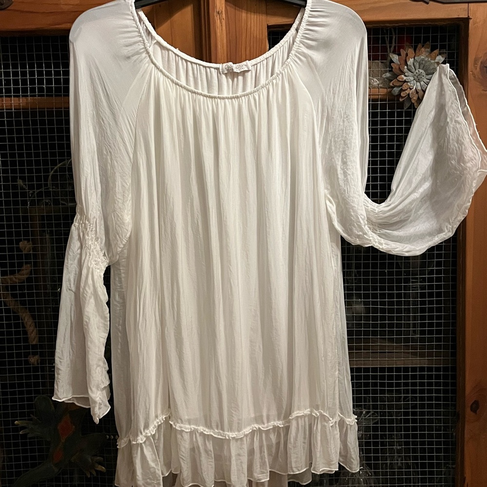 CobbleStone White Boho Peasant Blouse Made in Italy Medium - Picture 2 of 5